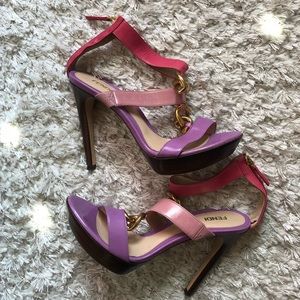Fendi Stacked High Heel Sandal with Gold Chainlink